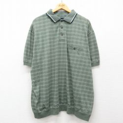 XL★古着 半袖 ポロ シャツ メンズ 大きいサイズ 緑他 グリーン チェック 25jul24 中古 トップス