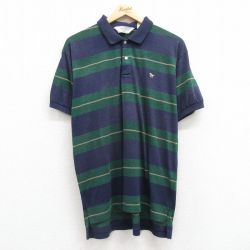 XL★古着 シアーズ 半袖 ポロ シャツ メンズ 90年代 90s ワンポイントロゴ 濃紺他 ネイビー ボーダー 25jul22 中古 トップス