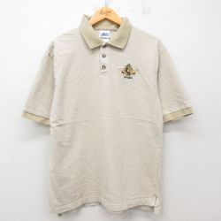 【50%OFF】XL★古着 半袖 ポロ シャツ メンズ ディズニー DISNEY ミッキー MICKEY MOUSE コットン 薄ベージュ カーキ 【spe】 25jul23 中古 トップス