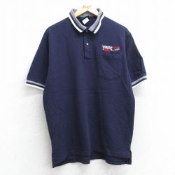 L★古着 半袖 ポロ シャツ メンズ YOUNG レーシング 鹿の子 コットン 紺他 ネイビー 25jul25 中古 トップス