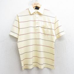 L★古着 半袖 ポロ シャツ メンズ 80年代 80s 薄黄色他 イエロー ボーダー 25jul25 中古 トップス