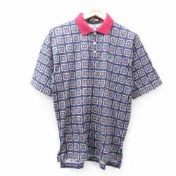 L★古着 半袖 ポロ シャツ メンズ 00年代 00s 馬 総柄 大きいサイズ 紺他 ネイビー 25jul30 中古 トップス