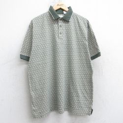 【50%OFF】XL★古着 半袖 ポロ シャツ メンズ 90年代 90s 総柄 大きいサイズ コットン 緑系他 グリーン 25jul31 中古 トップス