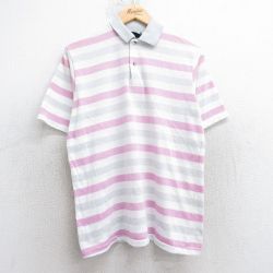 【50%OFF】90s 半袖ポロシャツ ボーダー ホワイト M | 古着