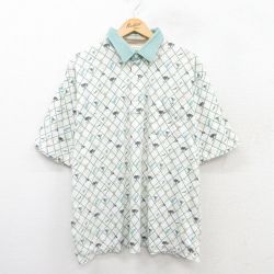 XL★古着 半袖 ポロ シャツ メンズ 00年代 00s ゴルフ 総柄 大きいサイズ 薄緑他 グリーン 25aug01 中古 トップス