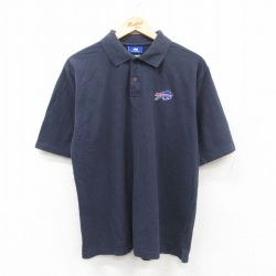 XL★古着 リーボック REEBOK 半袖 ポロ シャツ メンズ 00年代 00s NFL バッファロービルズ 鹿の子 コットン 紺 ネイビー アメフト スーパーボウル 25aug01 中古 トップス