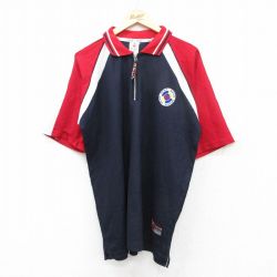 XL★古着 半袖 ハーフジップ ポロ シャツ メンズ 00年代 00s WEAR STAR ラグラン 濃紺他 ネイビー 25aug20 中古 トップス