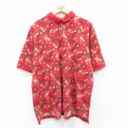 XL★古着 半袖 ポロ シャツ メンズ 00年代 00s タバスコ 総柄 大きいサイズ コットン 赤 レッド 25aug20 中古 トップス