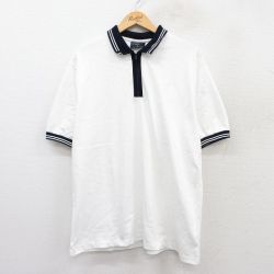 【50%OFF】XL★古着 半袖 ハーフジップ ポロ シャツ メンズ 90年代 90s コットン USA製 白他 ホワイト 25aug20 中古 トップス