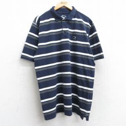 XL★古着 半袖 ポロ シャツ メンズ The Black Dog ワンポイントロゴ 鹿の子 コットン 紺他 ネイビー ボーダー 【spe】 25aug22 中古 トップス