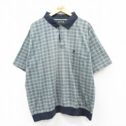 XL★古着 半袖 ポロ シャツ メンズ 90年代 90s ワンポイントロゴ 大きいサイズ コットン グレー系他 チェック 25aug23 中古 トップス