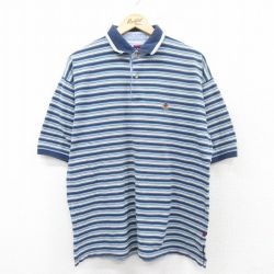 【50%OFF】XL★古着 ビューグルボーイ 半袖 ポロ シャツ メンズ 00年代 00s ワンポイントロゴ 鹿の子 コットン 薄紺他 ネイビー ボーダー 25aug23 中古 トップス