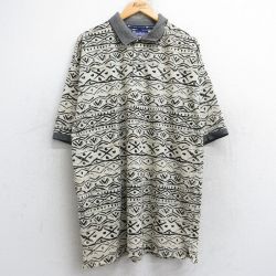 【50%OFF】XL★古着 半袖 ポロ シャツ メンズ 総柄 大きいサイズ ロング丈 薄ベージュ他 カーキ 25aug23 中古 トップス