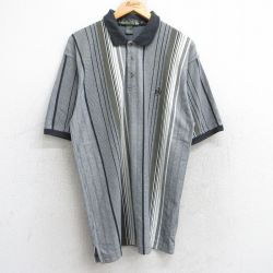 L★古着 半袖 ポロ シャツ メンズ 00年代 00s ワンポイントロゴ 鹿の子 グレー他 ストライプ 【spe】 25aug23 中古 トップス