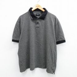 【50%OFF】XL★古着 HAGGAR 半袖 ポロ シャツ メンズ 総柄 大きいサイズ 黒他 ブラック 25aug23 中古 トップス
