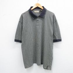 【50%OFF】XL★古着 半袖 ポロ シャツ メンズ 総柄 大きいサイズ 黒他 ブラック 25aug23 中古 トップス
