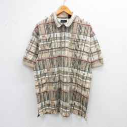 【50%OFF】XL★古着 グレッグノーマン 半袖 ポロ シャツ メンズ エンジェルパーク ラスベガス 総柄 鹿の子 大きいサイズ コットン ベージュ他 カーキ 【spe】 25aug23 中古 トップス
