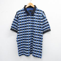 XL★古着 グレッグノーマン 半袖 ポロ シャツ メンズ 総柄 鹿の子 コットン 青他 ブルー 25aug23 中古 トップス