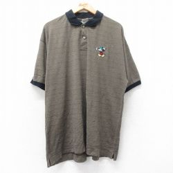 XL★古着 半袖 ポロ シャツ メンズ 00年代 00s ディズニー DISNEY ミッキー MICKEY MOUSE ゴルフ 大きいサイズ コットン 茶他 ブラウン 25aug27 中古 トップス