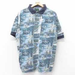 【50%OFF】L★古着 アロー 半袖 ポロ シャツ メンズ 90年代 90s 総柄 薄紺他 ネイビー 25aug27 中古 トップス