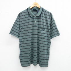 XL★古着 ピューリタン 半袖 ポロ シャツ メンズ 00年代 00s 大きいサイズ 薄緑他 グリーン ボーダー 25sep02 中古 トップス