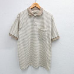 XL★古着 セントジョンズベイ 半袖 ポロ シャツ メンズ 90年代 90s USA製 ベージュ他 カーキ ボーダー 【spe】 25sep03 中古 トップス