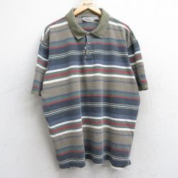 XL★古着 エアロポステール AEROPOSTALE 半袖 ポロ シャツ メンズ 90年代 90s 鹿の子 大きいサイズ コットン 茶他 ブラウン ボーダー 25sep06 中古 トップス