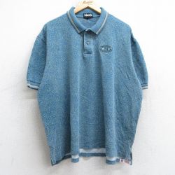 XL★古着 半袖 ポロ シャツ メンズ 90年代 90s NEW SEARURY 総柄 鹿の子 大きいサイズ コットン USA製 青緑他 25sep06 中古 トップス