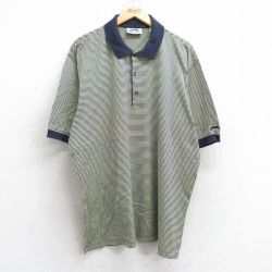 XL★古着 スラセンジャー 半袖 ポロ シャツ メンズ 大きいサイズ コットン 薄黄他 イエロー ボーダー 25sep06 中古 トップス