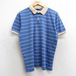 L★古着 半袖 ポロ シャツ メンズ 80年代 80s コットン USA製 青他 ブルー ボーダー 25sep06 中古 トップス