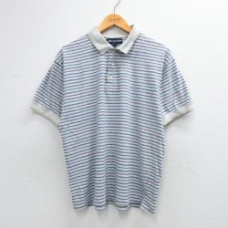 L★古着 バンヒューセン 半袖 ポロ シャツ メンズ 90年代 90s コットン 薄グレー他 ボーダー 26mar28