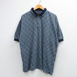 XL★古着 ピエールカルダン 半袖 ポロ シャツ メンズ 90年代 90s 総柄 大きいサイズ 紺他 26mar28