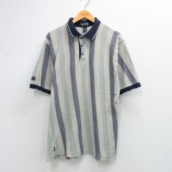 L★古着 半袖 ポロ シャツ メンズ 90年代 90s コットン USA製 ベージュ他 ストライプ 26mar28
