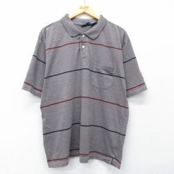XL★古着 ピューリタン 半袖 ポロ シャツ メンズ 00年代 00s 大きいサイズ 茶系 ボーダー 26apr17