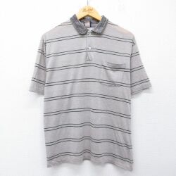 XL★古着 半袖 ポロ シャツ メンズ 80年代 80s USA製 茶系 ボーダー 26apr17