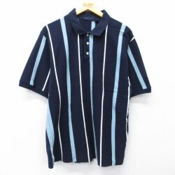L★古着 ベーシックエディションズ 半袖 ポロ シャツ メンズ 90年代 90s 鹿の子 コットン 濃紺他 ストライプ 26apr28