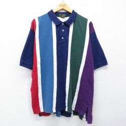 XL★古着 半袖 ポロ シャツ メンズ 00年代 00s 鹿の子 コットン 濃紺他 ストライプ 26apr28