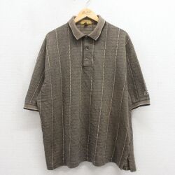 XL★古着 半袖 ポロ シャツ メンズ 90年代 90s 大きいサイズ コットン USA製 ベージュ他 ストライプ 26may12