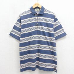 XL★古着 セントジョンズベイ 半袖 ポロ シャツ メンズ 90年代 90s コットン USA製 紺他 ストライプ【spe】 26may12
