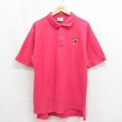 ディズニー 00s 半袖ポロシャツ ミッキー ピンク L | 古着