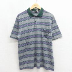 L★古着 半袖 ポロ シャツ メンズ 90年代 90s カナダ製 グレー ボーダー 26may23