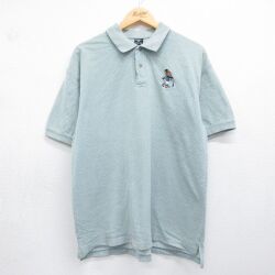 XL★古着 半袖 ポロ シャツ メンズ 90年代 90s ルーニーテューンズ ダフィーダック 鹿の子 コットン グリーン【spe】 26may23