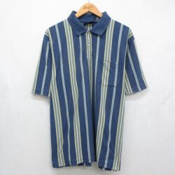 ピューリタン 00s 半袖ポロシャツ ストライプ ネイビー XL | 古着