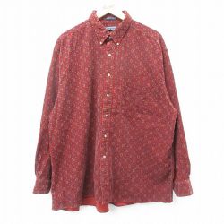 【50%OFF】XL★古着 バンヒューセン 長袖 シャツ メンズ 90年代 90s 総柄 大きいサイズ コーデュロイ コットン ボタンダウン 赤系他 レッド 24jan09 中古 トップス