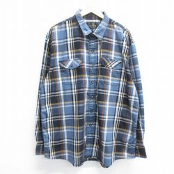 XL★古着 レッドヘッド 長袖 シャツ メンズ 00年代 00s ロング丈 大きいサイズ コットン 紺他 ネイビー チェック 24jan25 中古 トップス