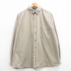 XL★古着 バンヒューセン 長袖 シャツ メンズ 90年代 90s 大きいサイズ コットン ボタンダウン ベージュ カーキ 24feb05 中古 トップス