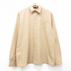 L★古着 長袖 シャツ メンズ 90年代 90s 女性 刺繍 ベージュ カーキ 24feb06 中古 トップス