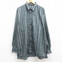 XL★古着 長袖 シャツ メンズ 大きいサイズ ロング丈 グレー ストライプ 24feb07 中古 トップス