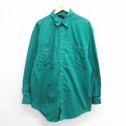 L★古着 長袖 シャツ メンズ 90年代 90s ロング丈 コットン 緑 グリーン 24feb08 中古 トップス