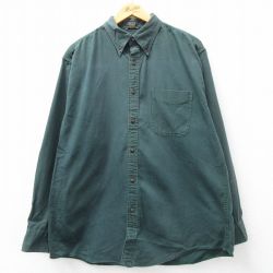 XL★古着 長袖 シャツ メンズ コットン ボタンダウン 緑 グリーン 24feb09 中古 トップス
